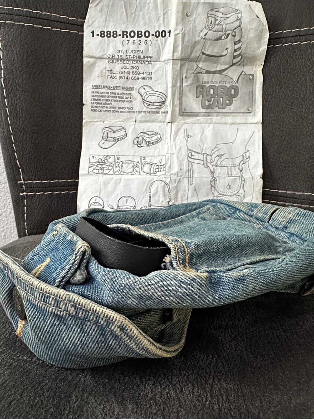 Rare Vintage 80s/90s Les Industries ROBO CAP Convertible Denim Hat Set - Small S